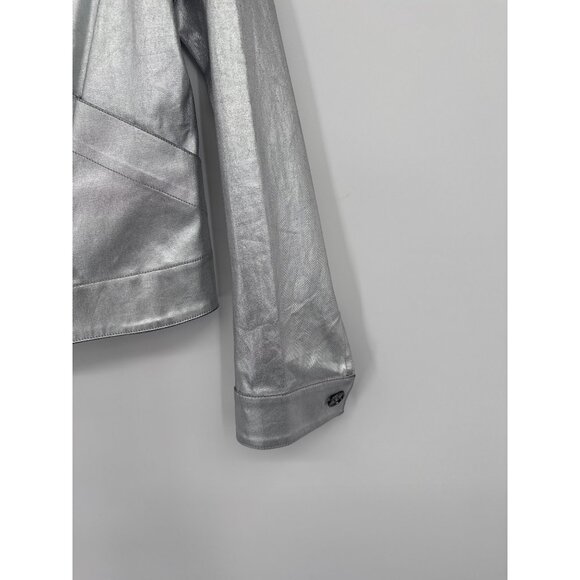 S.I.L.K. Metallic Silver Moto Jacket Women’s size Medium faux leather - Picture 2 of 10